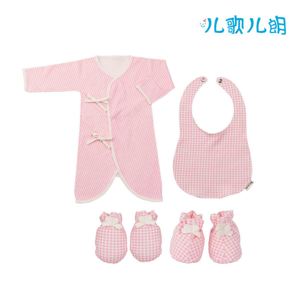 婴儿睡袍+围兜儿+手套+脚套 Pink