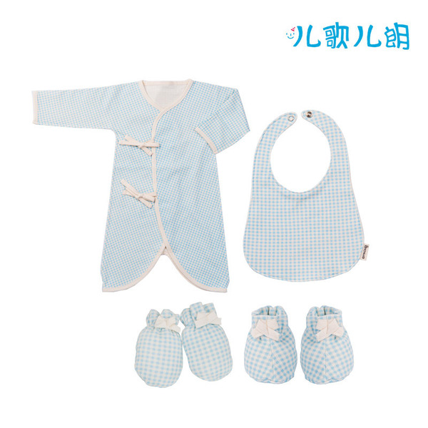 婴儿睡袍+围兜儿+手套+脚套 Blue