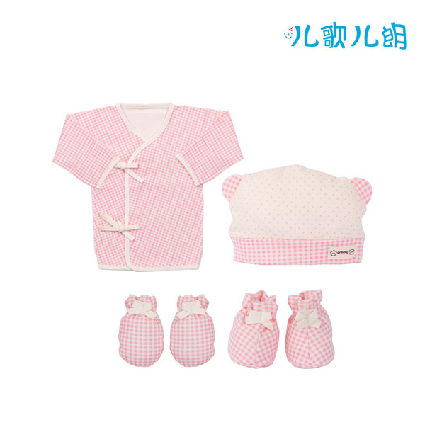 婴儿和尚服上衣+婴儿帽+手套+脚套 Pink