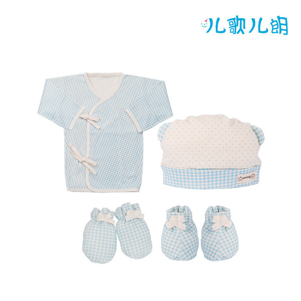 婴儿和尚服上衣+婴儿帽+手套+脚套 Blue