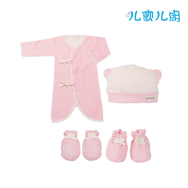 婴儿睡袍+婴儿帽+手套+脚套 Pink