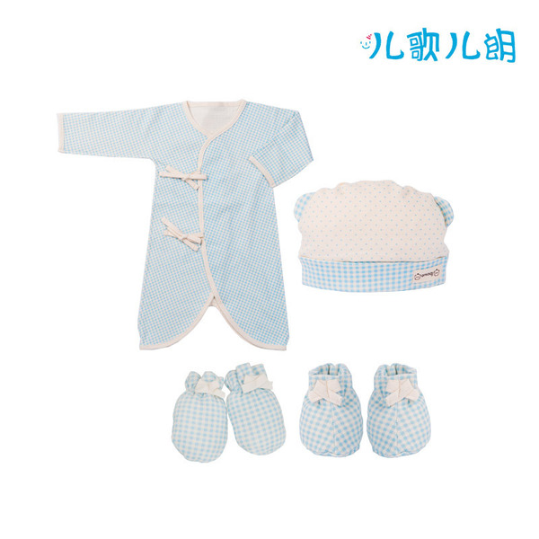 婴儿睡袍+婴儿帽+手套+脚套 Blue